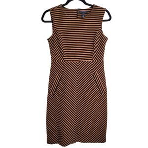 Lands’ End Women’s Stripe Sheath Dress Size 4 Black Camel Tan Office Stretch